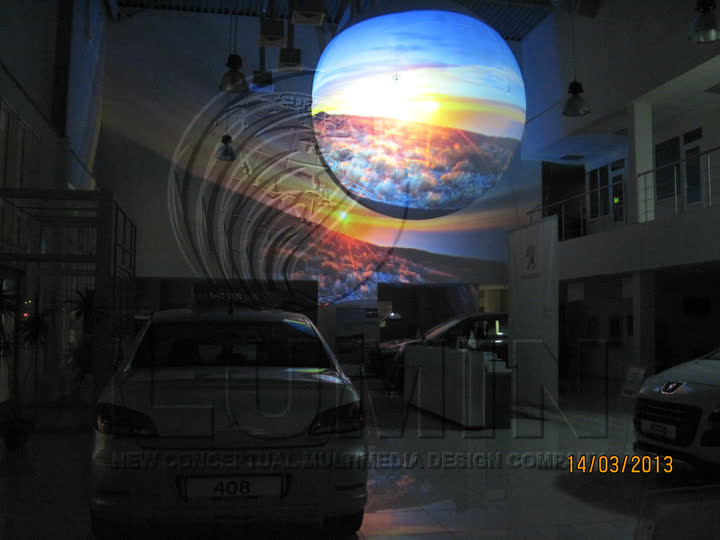 Car showroom: a sunset on the screen